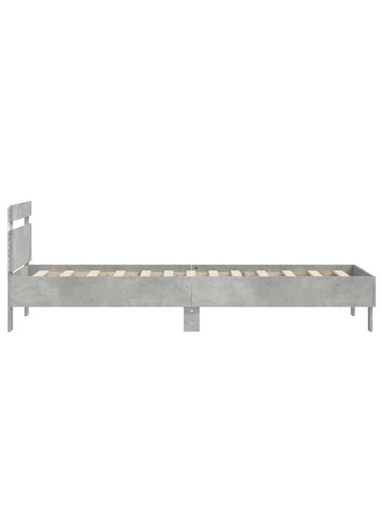 Gultas rāmis ar galvgali un LED, betona pelēks, 75x190 cm
