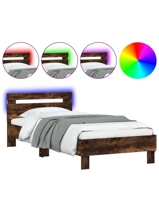 Gultas rāmis ar galvgali un LED, koka krāsa, 75x190 cm