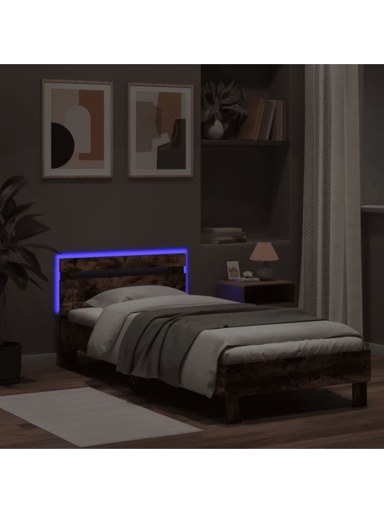 Gultas rāmis ar galvgali un LED, koka krāsa, 75x190 cm