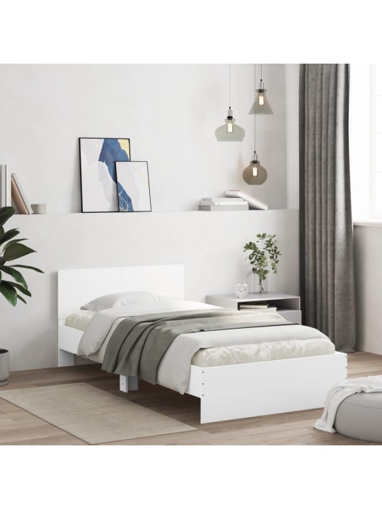 Gultas rāmis ar galvgali un led, balts, 100x200 cm