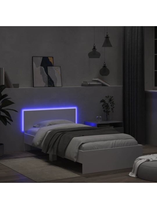 Gultas rāmis ar galvgali un led, balts, 100x200 cm