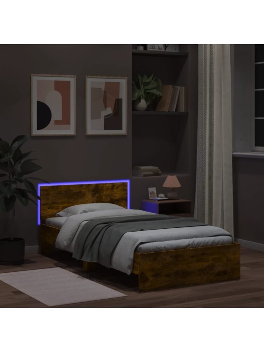 Gultas rāmis ar galvgali un LED, koka krāsa, 100x200 cm