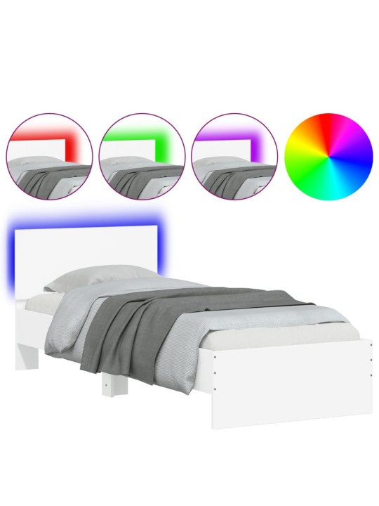 Gultas rāmis ar galvgali un LED, balts, 90x200 cm