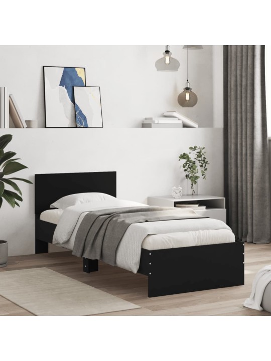 Gultas rāmis ar galvgali un LED, melns, 90x200 cm