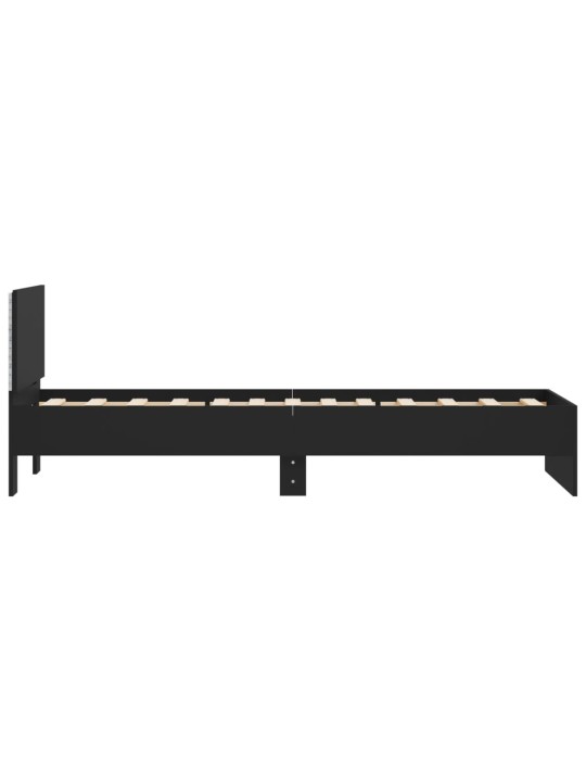 Gultas rāmis ar galvgali un LED, melns, 90x200 cm