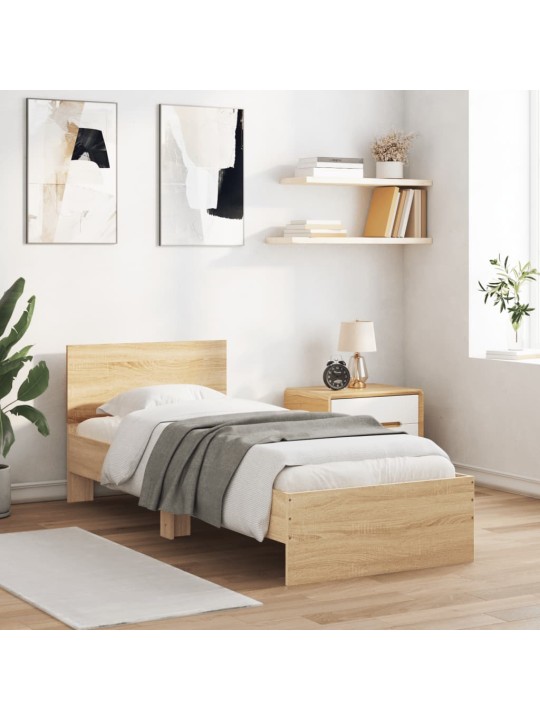 Gultas rāmis ar galvgali un LED, koka krāsa, 90x200 cm