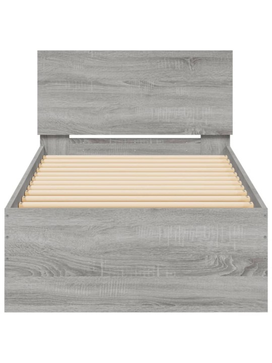Gultas rāmis ar galvgali un LED, pelēka ozola, 90x200 cm