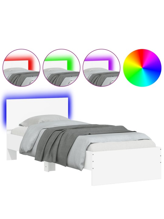 Gultas rāmis ar galvgali un led, balts, 90x190 cm