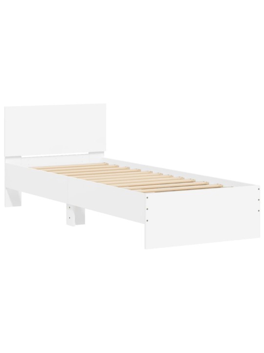 Gultas rāmis ar galvgali un led, balts, 90x190 cm