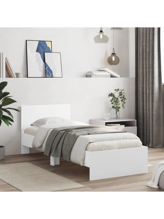 Gultas rāmis ar galvgali un led, balts, 90x190 cm