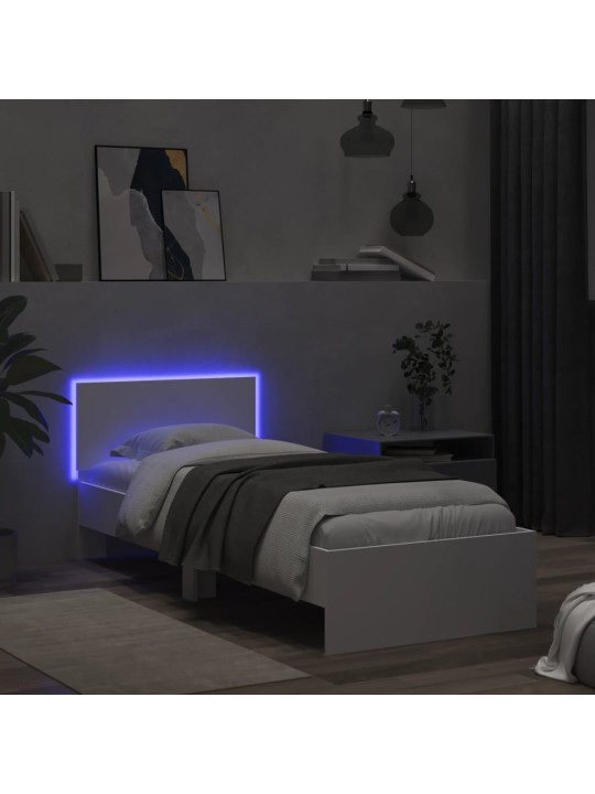 Gultas rāmis ar galvgali un led, balts, 90x190 cm