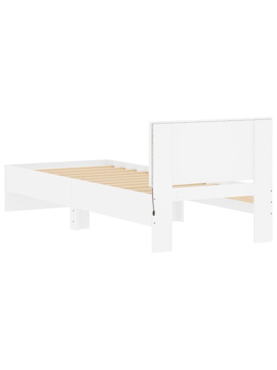 Gultas rāmis ar galvgali un led, balts, 90x190 cm