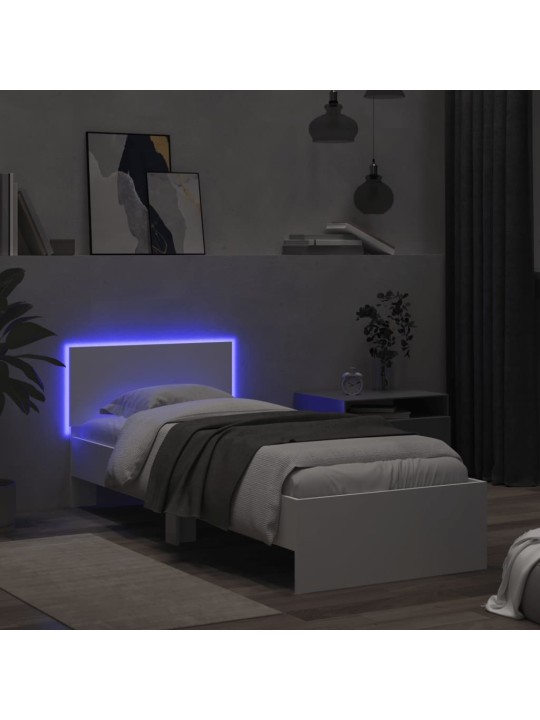 Gultas rāmis ar galvgali un led, balts, 75x190 cm