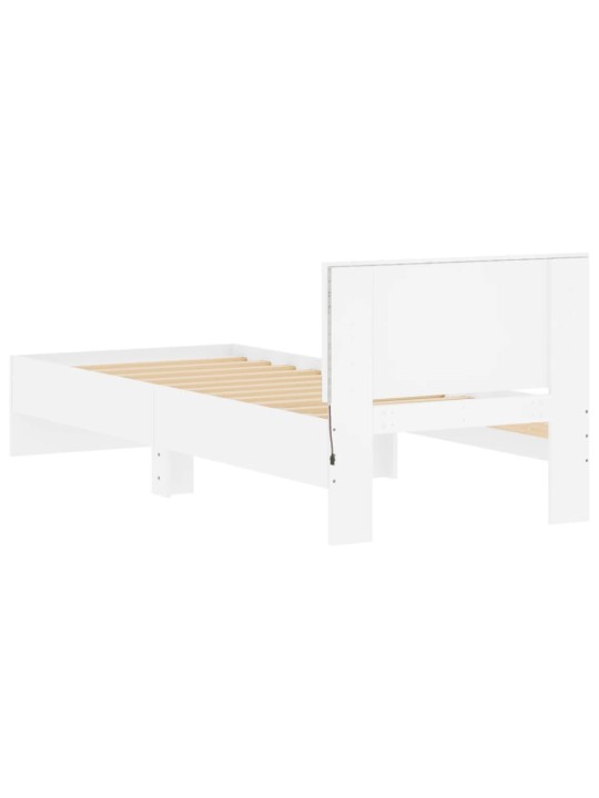 Gultas rāmis ar galvgali un led, balts, 75x190 cm
