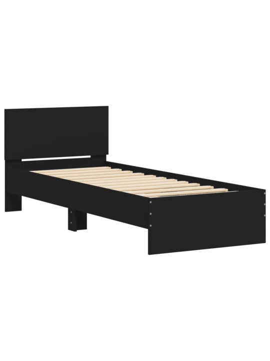 Gultas rāmis ar galvgali un LED, melns, 75x190 cm