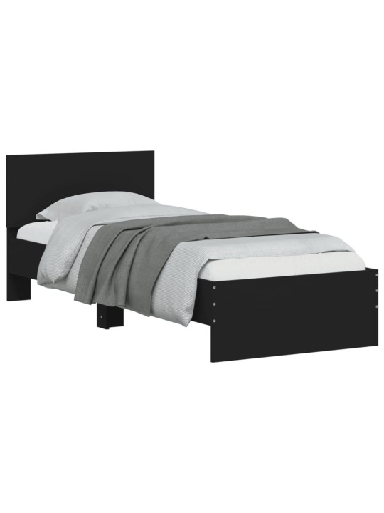 Gultas rāmis ar galvgali un LED, melns, 75x190 cm