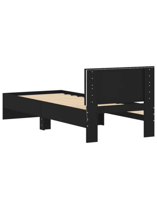 Gultas rāmis ar galvgali un LED, melns, 75x190 cm
