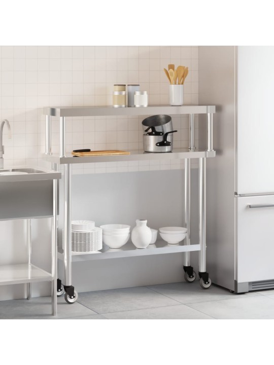 Virtuves darba galds ar plauktu, 110x30x120 cm, tērauds