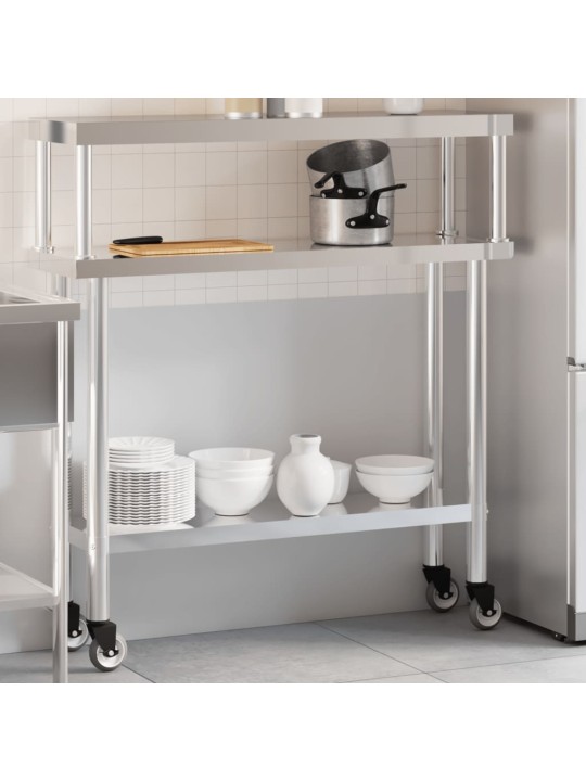 Virtuves darba galds ar plauktu, 110x30x120 cm, tērauds