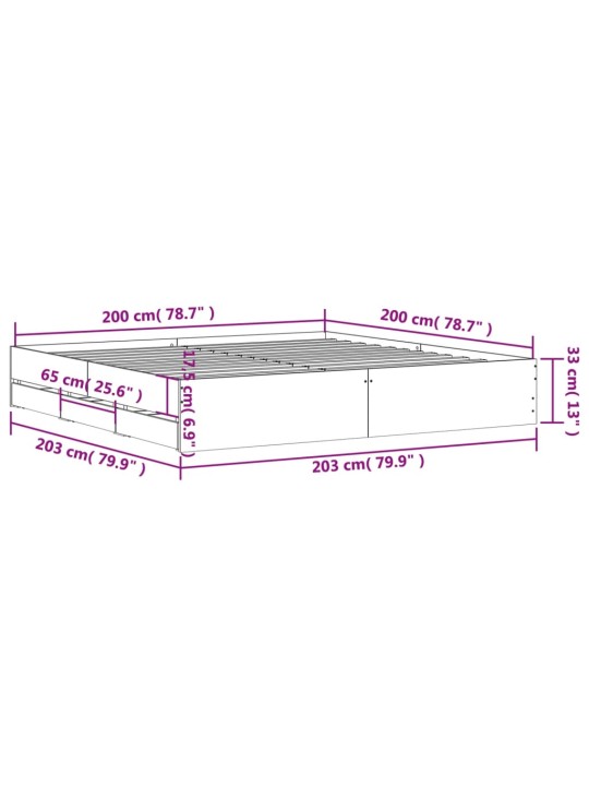 Gultas rāmis ar atvilktnēm, melns, 200x200cm, inženierijas koks