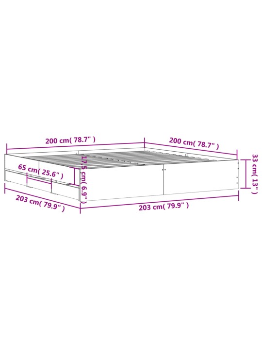 Gultas rāmis ar atvilktnēm, ozola, 200x200cm, inženierijas koks