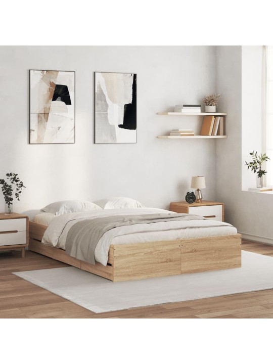 Gultas rāmis ar atvilktnēm, ozola, 120x200cm, inženierijas koks