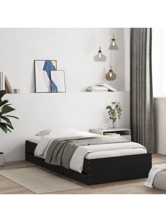 Gultas rāmis ar atvilktnēm, melns, 100x200cm, inženierijas koks