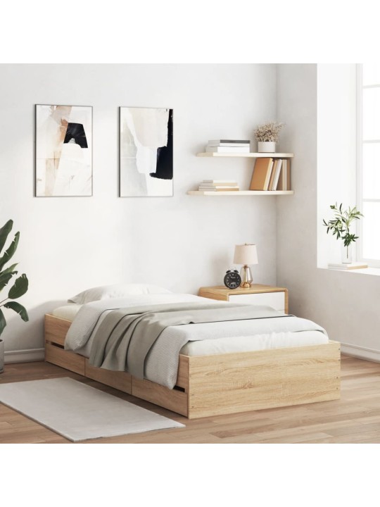 Gultas rāmis ar atvilktnēm, ozola, 100x200cm, inženierijas koks