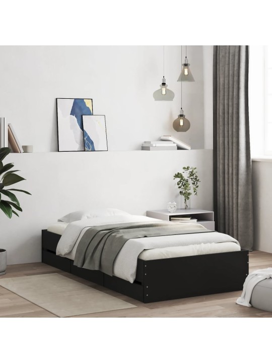Gultas rāmis ar atvilktnēm, melns, 90x200 cm, inženierijas koks
