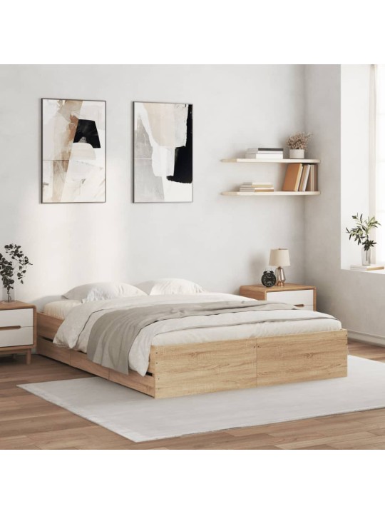 Gultas rāmis ar atvilktnēm, ozola, 140x190cm, inženierijas koks