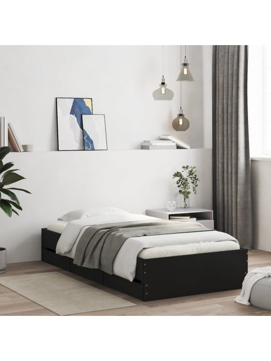 Gultas rāmis ar atvilktnēm, melns, 90x190 cm, inženierijas koks