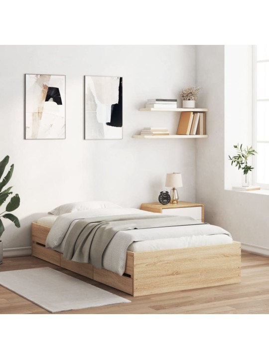 Gultas rāmis ar atvilktnēm, ozola, 90x190 cm, inženierijas koks
