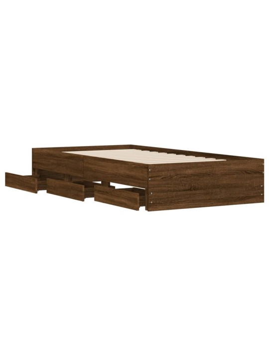Gultas rāmis ar atvilktnēm, brūns, 75x190 cm, inženierijas koks