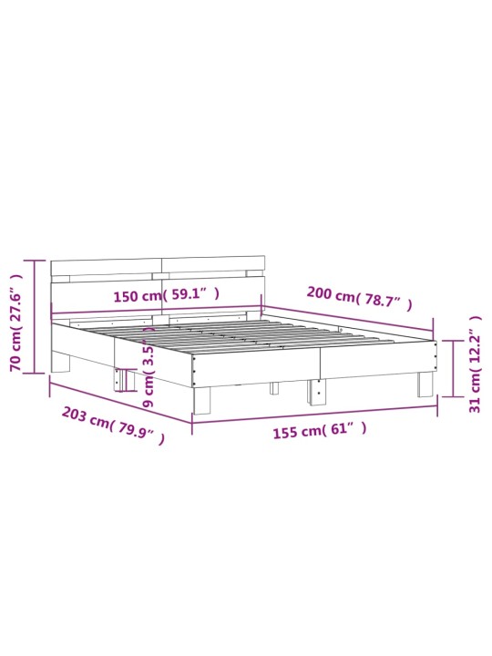 Gultas rāmis ar galvgali,ozolkoka, 150x200cm, inženierijas koks