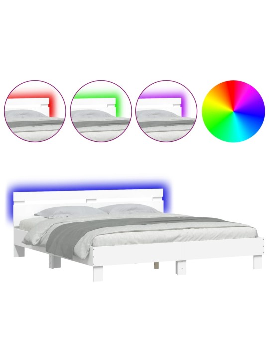 Gultas rāmis ar galvgali un led, balts, 200x200 cm