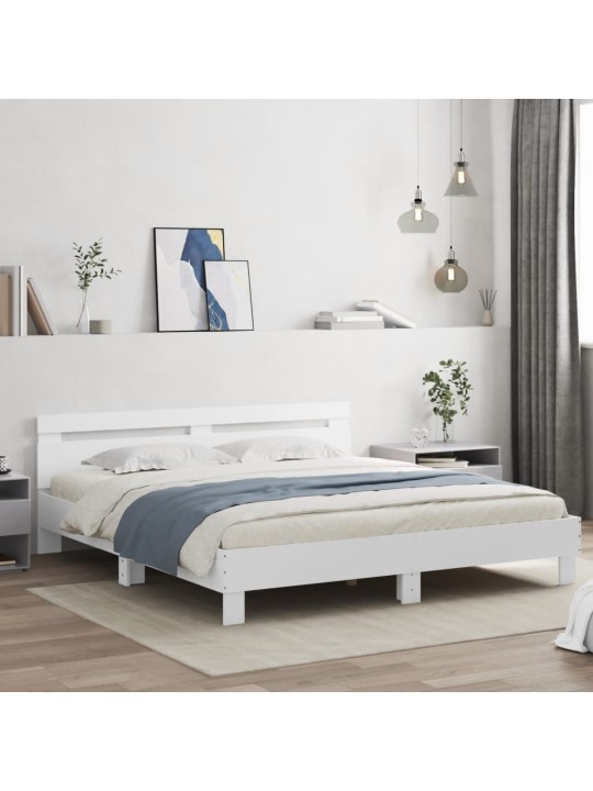 Gultas rāmis ar galvgali un led, balts, 200x200 cm