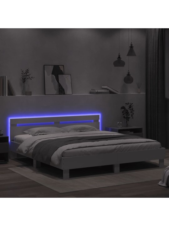 Gultas rāmis ar galvgali un led, balts, 200x200 cm