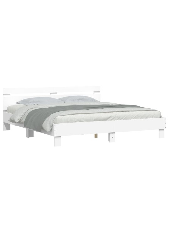 Gultas rāmis ar galvgali un led, balts, 200x200 cm