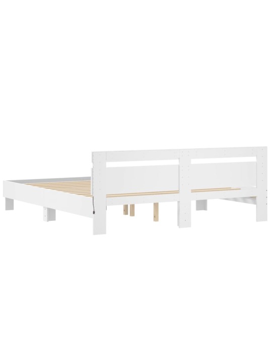 Gultas rāmis ar galvgali un led, balts, 200x200 cm