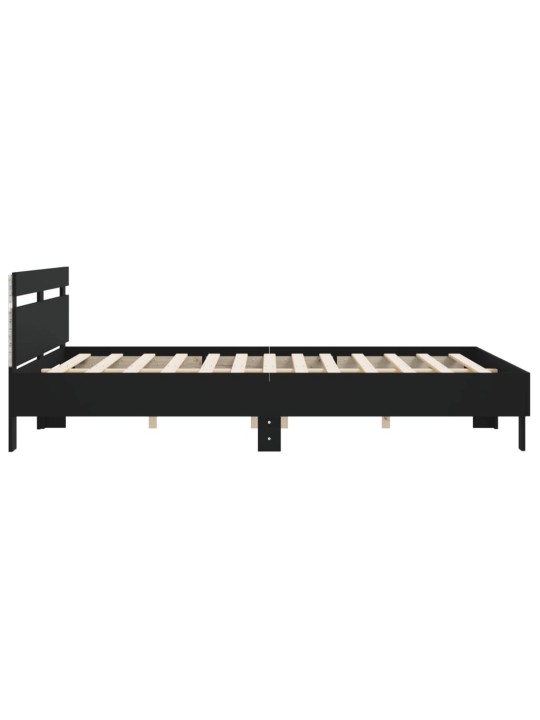 Gultas rāmis ar galvgali un LED, melns, 200x200 cm