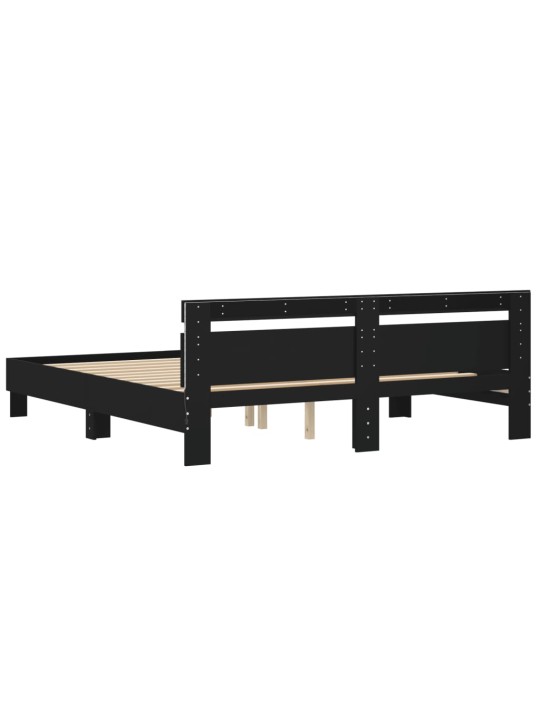 Gultas rāmis ar galvgali un LED, melns, 200x200 cm