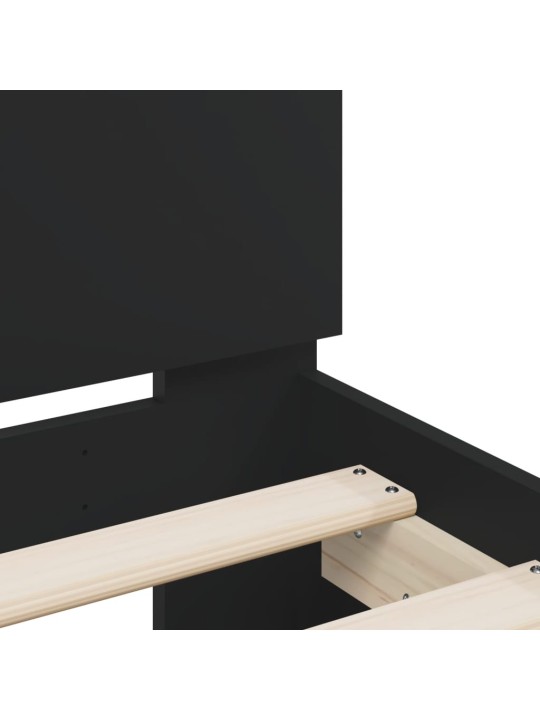 Gultas rāmis ar galvgali un LED, melns, 200x200 cm