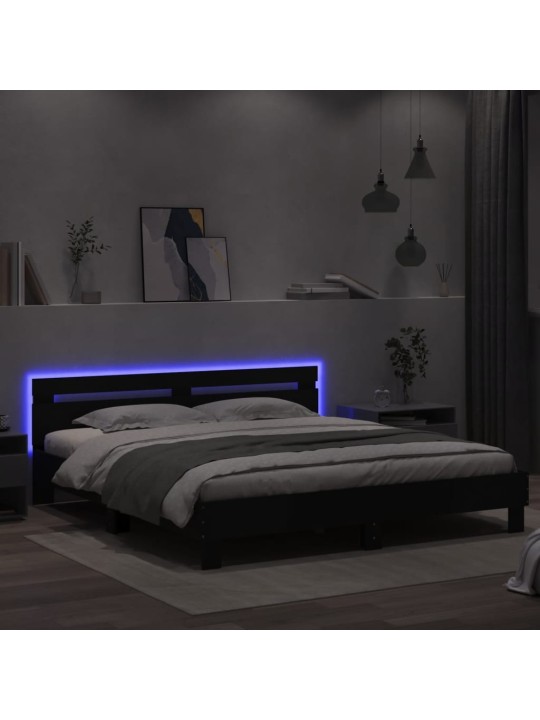 Gultas rāmis ar galvgali un LED, melns, 180x200 cm