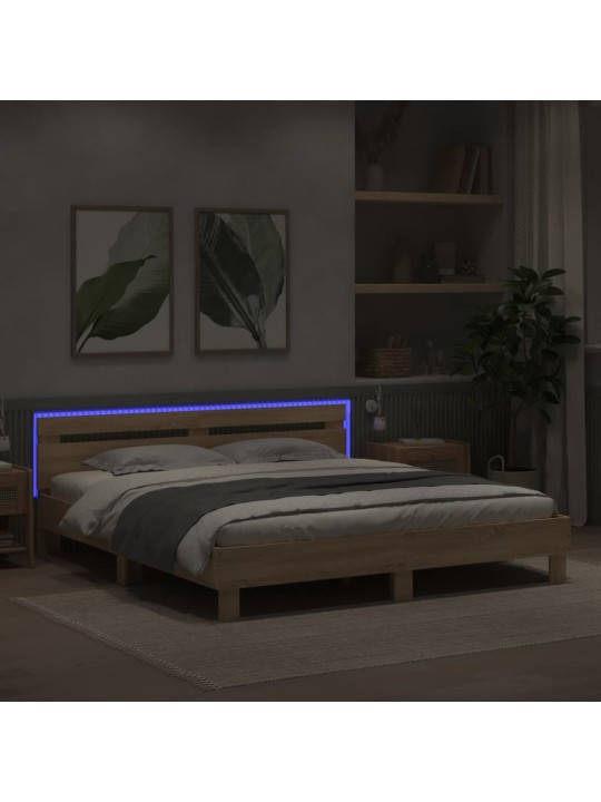 Gultas rāmis ar galvgali un LED, koka krāsa, 180x200 cm