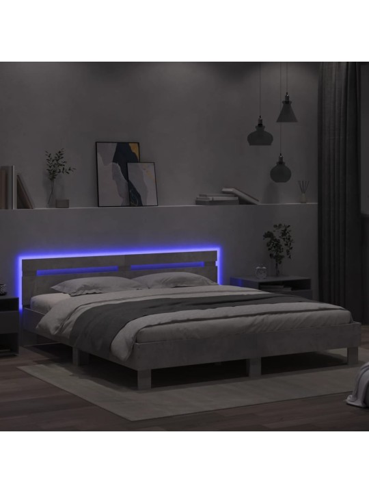 Gultas rāmis ar galvgali un LED, betona pelēks, 180x200 cm