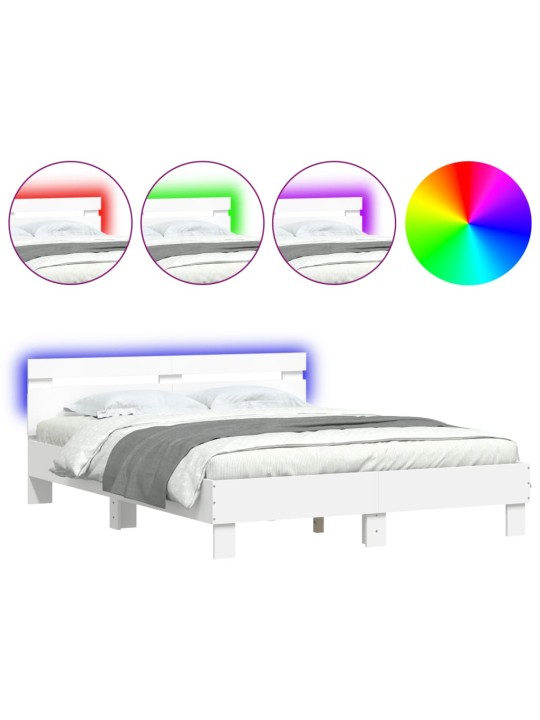 Gultas rāmis ar galvgali un led, balts, 150x200 cm