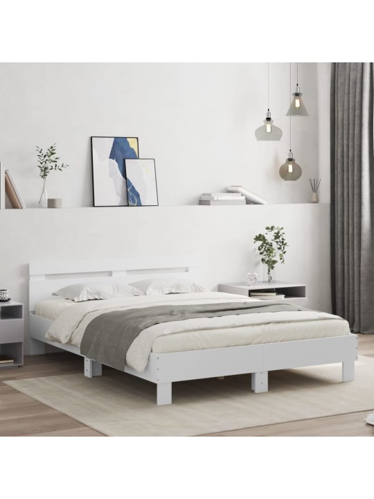 Gultas rāmis ar galvgali un led, balts, 150x200 cm