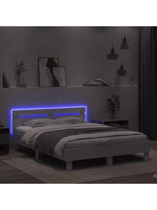 Gultas rāmis ar galvgali un led, balts, 150x200 cm