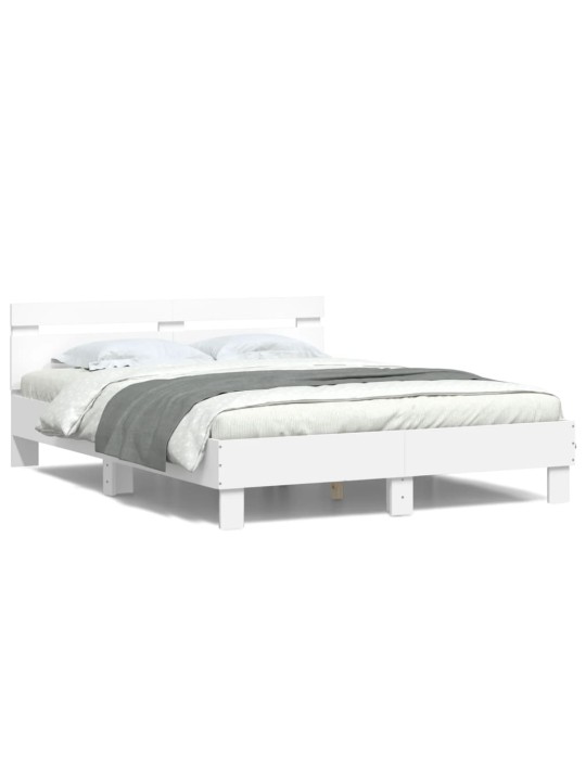 Gultas rāmis ar galvgali un led, balts, 150x200 cm