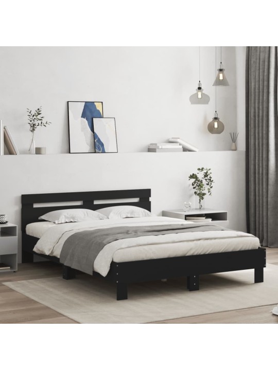 Gultas rāmis ar galvgali un LED, melns, 150x200 cm